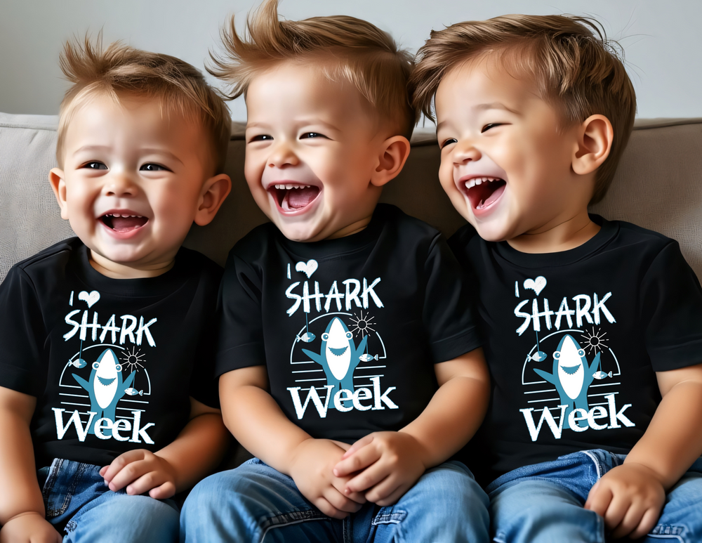 I Love Shark Week Kids Tee, classic fit, soft-washed, garment-dyed, made from 100% combed ringspun cotton, designed for comfort and agility in active schedules.