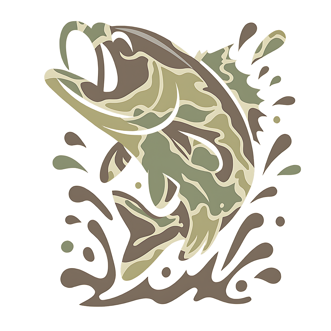 Camo Fish Toddler Hoodie features a vector-art fish in a camouflage pattern leaping from water, designed for comfort with a jersey-lined hood and side-seam pockets.