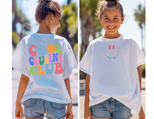 Cool Cousins Club Youth Tee, featuring a modern fit and crew neckline, perfect for kids' comfort and style with customizable, soft ring-spun cotton fabric.