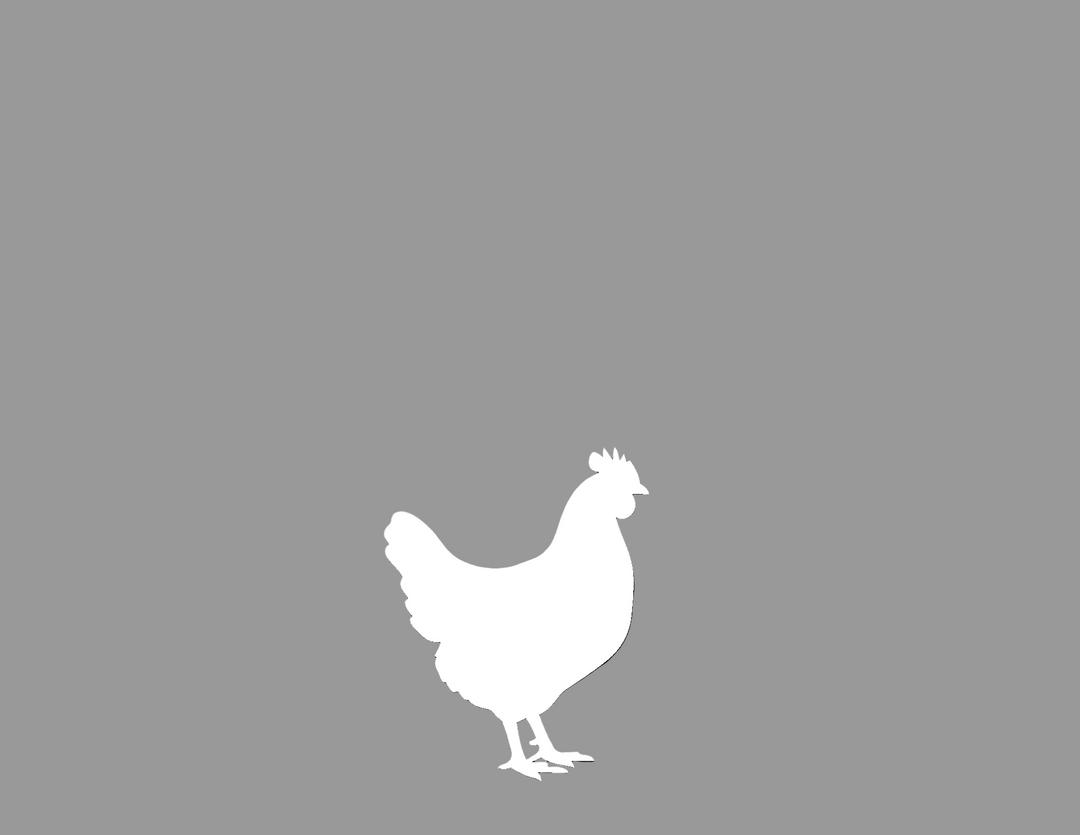 White silhouette of a chicken, representing the Guess What Chicken Butt Tee designed for youth, emphasizing comfort and durability with eco-friendly materials.