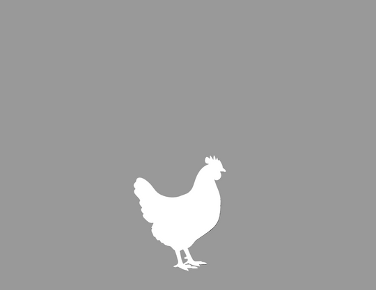 White silhouette of a chicken, representing the Guess What Chicken Butt Tee designed for youth, emphasizing comfort and durability with eco-friendly materials.