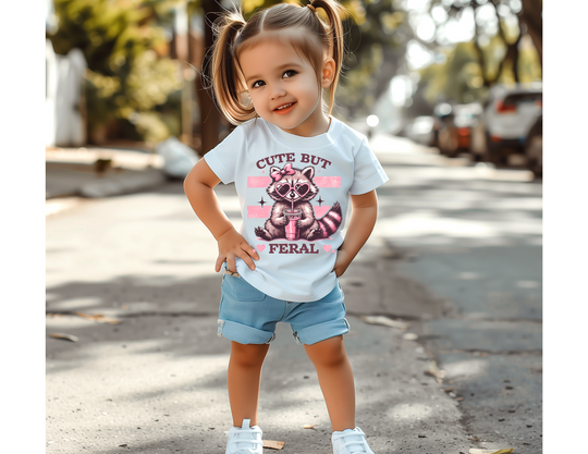 Cute but Feral Toddler Tee, designed for toddlers with sensitive skin, featuring a classic fit and durable print, perfect for adventurous first steps.