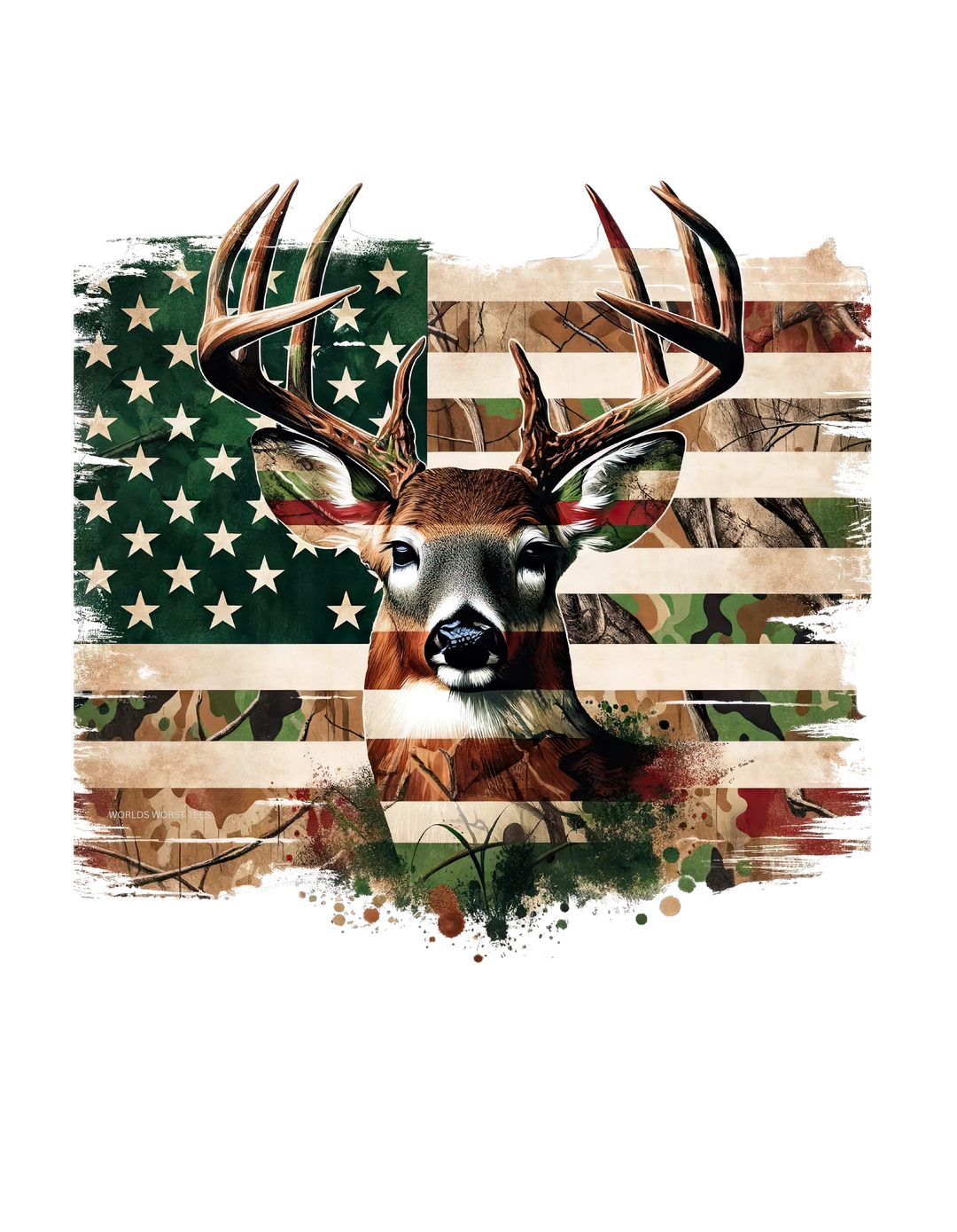 A relaxed fit Deer Flag Tee, crafted from 100% ring-spun cotton with double-needle stitching for durability. Soft-washed and garment-dyed for coziness. No side-seams for a tubular shape. Sizes: S-3XL.