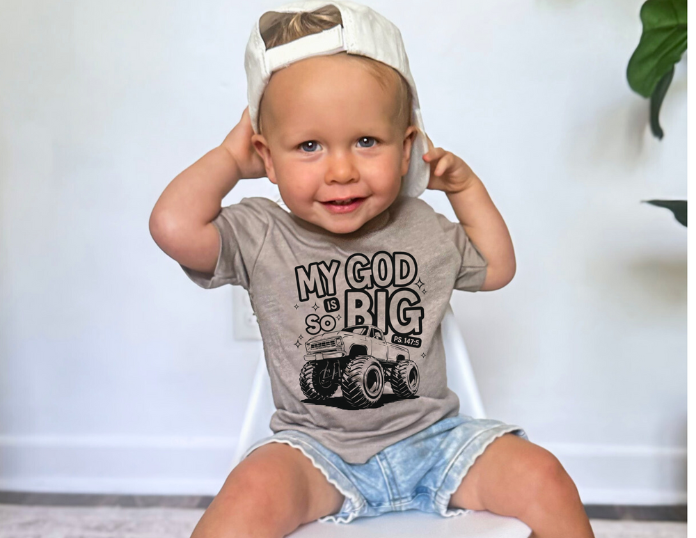 My GOD is So Big Baby Tee, featuring durable side seams and ribbed knitting for comfort and longevity in infants, designed by Worlds Worst Tees.