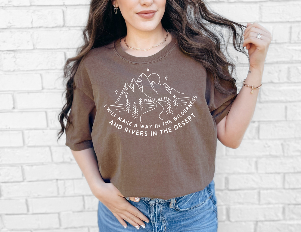 A relaxed fit I Will Make a Way Tee, crafted from soft ring-spun cotton. Garment-dyed for coziness, featuring double-needle stitching for durability and a seamless design for a sleek look.