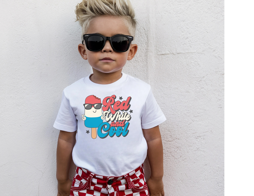 Red White and Cool Kids Tee, featuring a classic fit and soft-washed, garment-dyed fabric for comfort and agility in children's active lives.