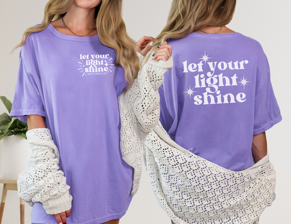 Relaxed fit Let Your Light Shine Tee, garment-dyed 100% ring-spun cotton t-shirt. Soft-washed fabric, double-needle stitching, seamless design for durability and comfort. Ideal for daily wear.