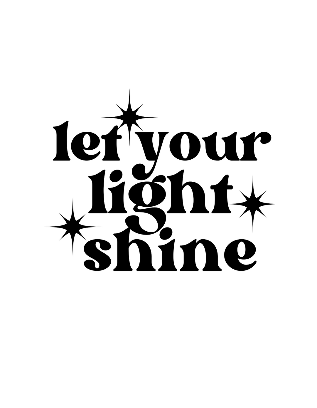 Black Let Your Light Shine Tee with starry text and hat silhouette graphic. 100% ring-spun cotton, garment-dyed for coziness, relaxed fit, durable double-needle stitching, tubular shape. From Worlds Worst Tees.