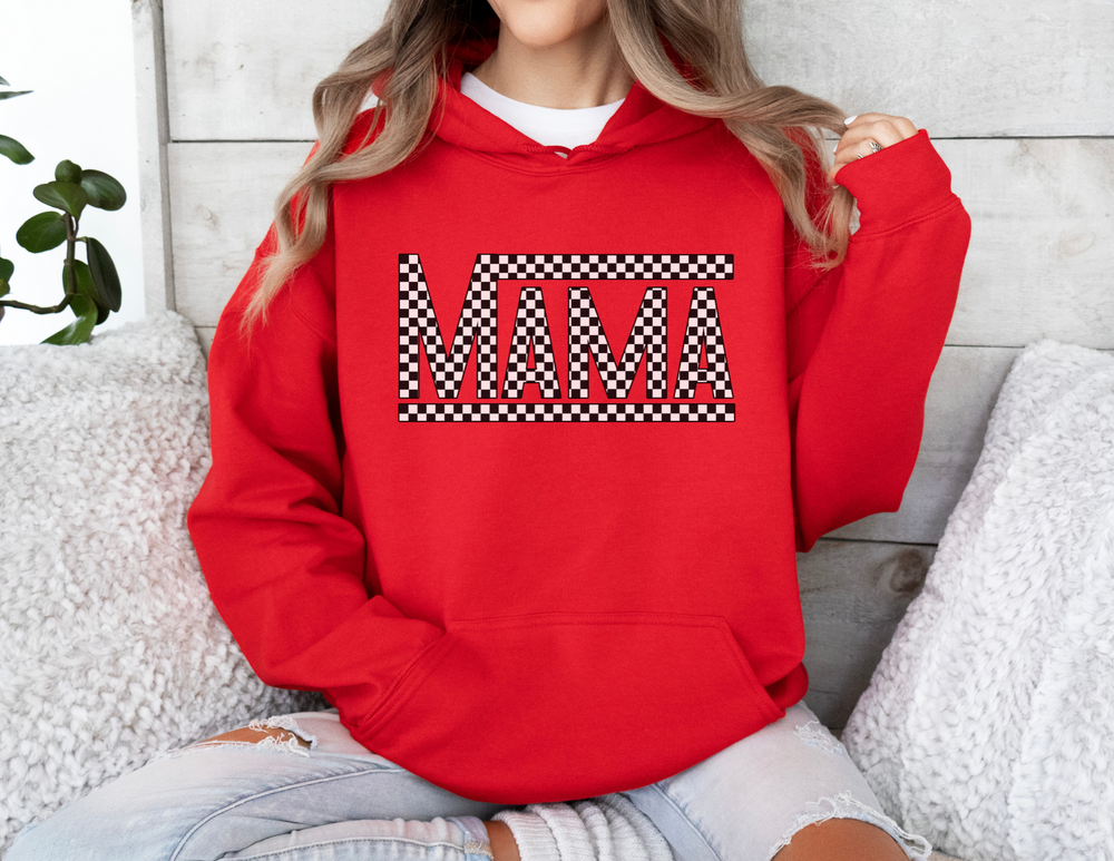 Unisex Vans Mama Hoodie, a cozy blend of cotton and polyester, featuring a kangaroo pocket and drawstring hood. Classic fit, tear-away label, ideal for printing. From Worlds Worst Tees.