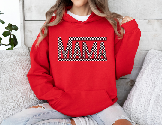 Unisex Vans Mama Hoodie, a cozy blend of cotton and polyester, featuring a kangaroo pocket and drawstring hood. Classic fit, tear-away label, ideal for printing. From Worlds Worst Tees.