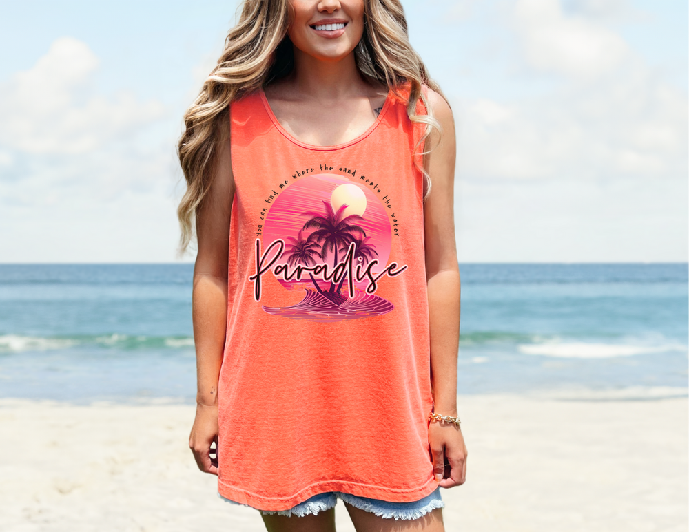 Paradise Tank Top: Unisex garment-dyed tank made from 100% ring-spun US cotton, featuring a relaxed fit and sustainable, eco-friendly production.
