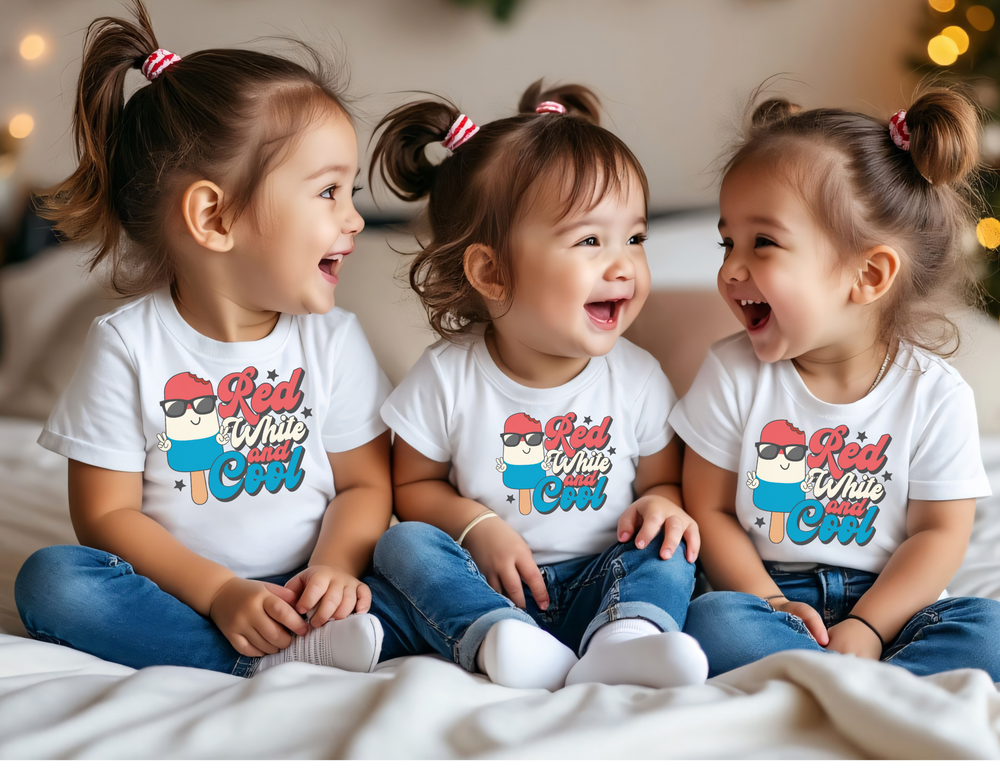 Infant tee titled Red White and Cool Baby Tee featuring ribbed knitting and taped shoulders for durability, designed for comfort with soft, ring-spun cotton.
