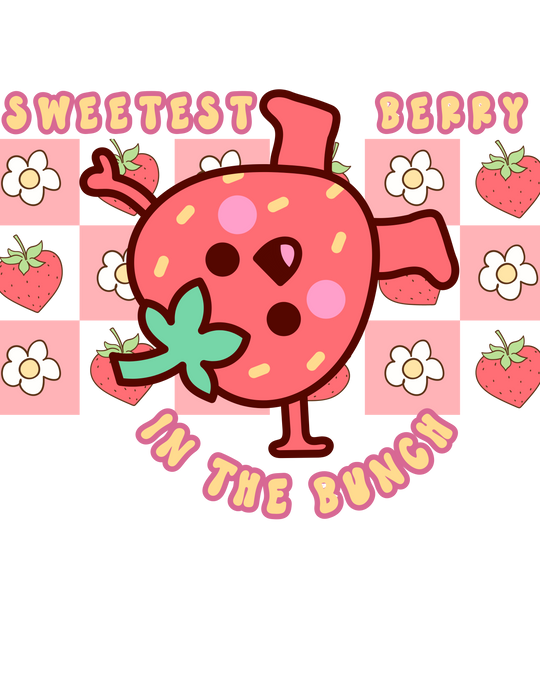 Sweetest Berry in the Bunch Baby Tee, featuring durable ribbed knitting and taped shoulders, designed for comfort and fit, perfect for infants aged 6 to 24 months.