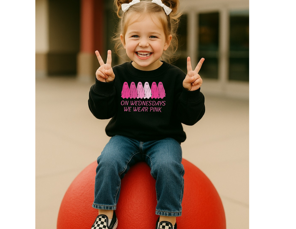 On Wednesday's We Wear Pink Ghost Toddler Crew