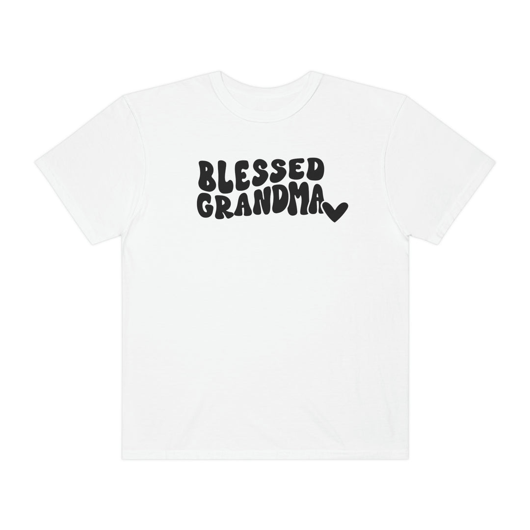 Blessed Grandma Tee: White shirt with black text, 100% ring-spun cotton, garment-dyed for coziness. Relaxed fit, double-needle stitching, tubular shape. Ideal for daily wear.