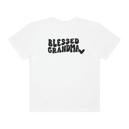 Blessed Grandma Tee: White shirt with black text, 100% ring-spun cotton, garment-dyed for coziness. Relaxed fit, double-needle stitching, tubular shape. Ideal for daily wear.
