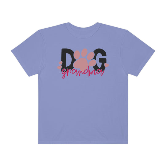 A relaxed-fit Dog Grandma Tee crafted from 100% ring-spun cotton. Garment-dyed for extra coziness, featuring double-needle stitching for durability and a seamless design for a tubular shape.