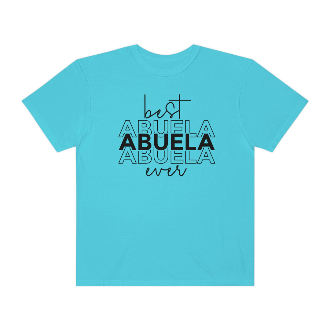 Relaxed fit Best Abuela Ever Tee, garment-dyed 100% ring-spun cotton t-shirt. Soft-washed fabric, double-needle stitching for durability, tubular shape, no side-seams. Sizes S to 3XL available.