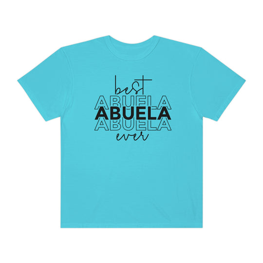 Relaxed fit Best Abuela Ever Tee, garment-dyed 100% ring-spun cotton t-shirt. Soft-washed fabric, double-needle stitching for durability, tubular shape, no side-seams. Sizes S to 3XL available.