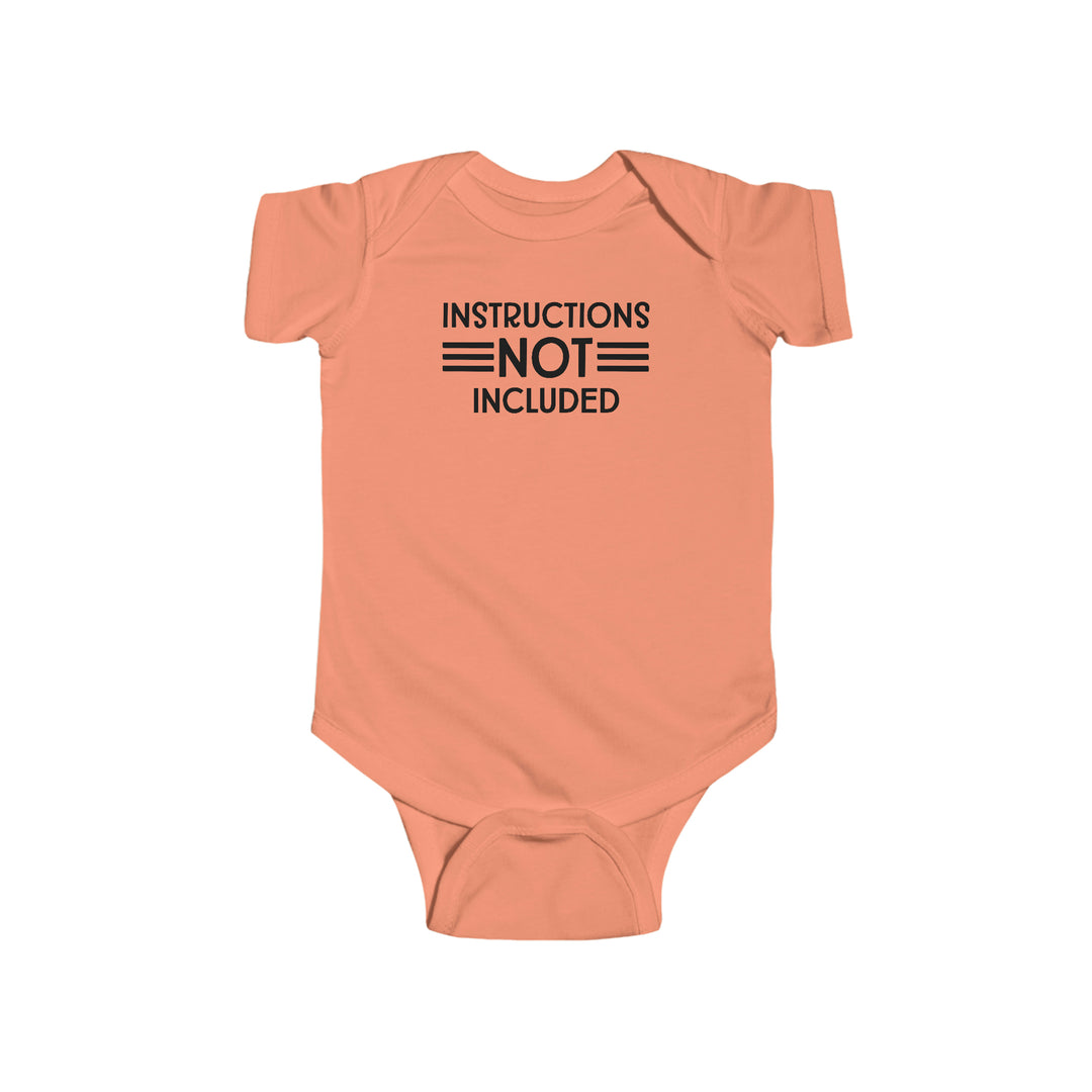 Infant fine jersey bodysuit with ribbed knitting for durability and plastic snaps for easy changes. 100% cotton fabric. Title: Instructions Not Included Onesie. Store: Worlds Worst Tees.