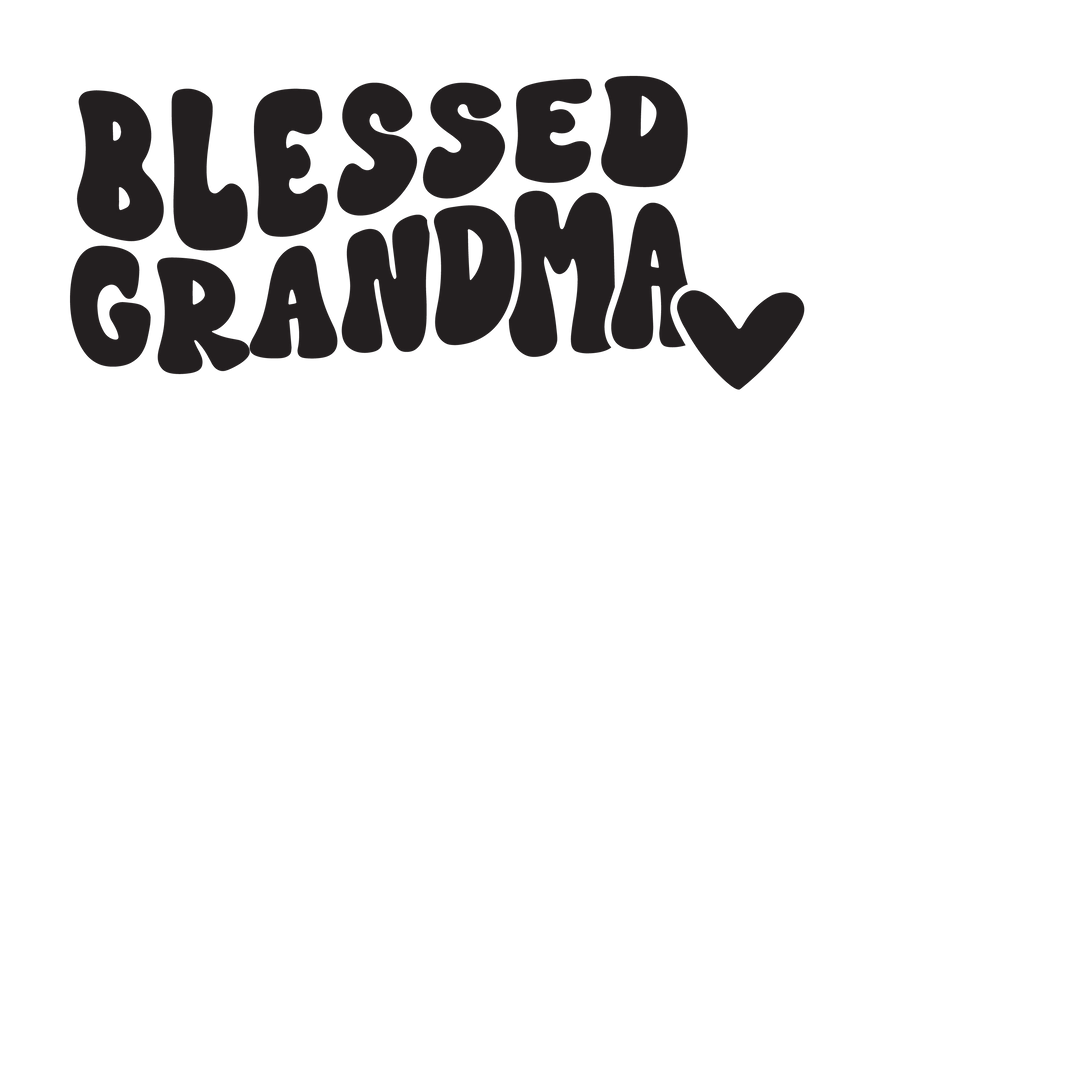 A black graphic tee, Blessed Grandma Tee, in ring-spun cotton. Garment-dyed for coziness, with a relaxed fit and durable double-needle stitching. No side-seams for a tubular shape.