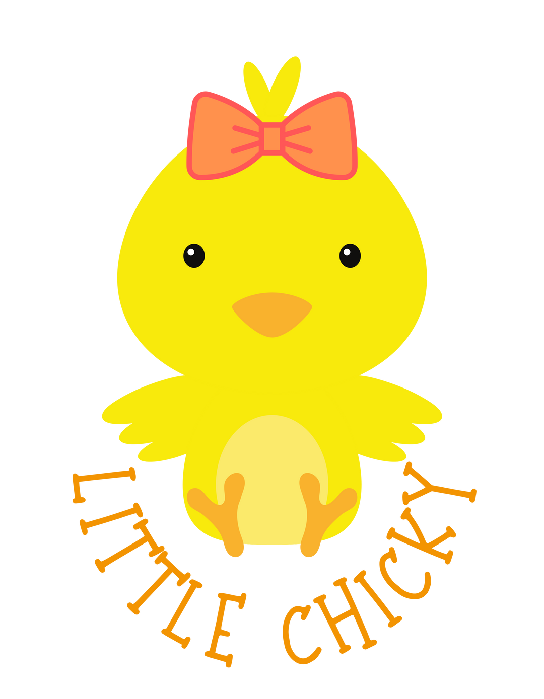 A soft, ring-spun cotton Little Chicky Onesie for infants, featuring a cartoon yellow chick with a bow. Lap shoulders for easy dressing. Unisex fit, light fabric, perfect for younglings.