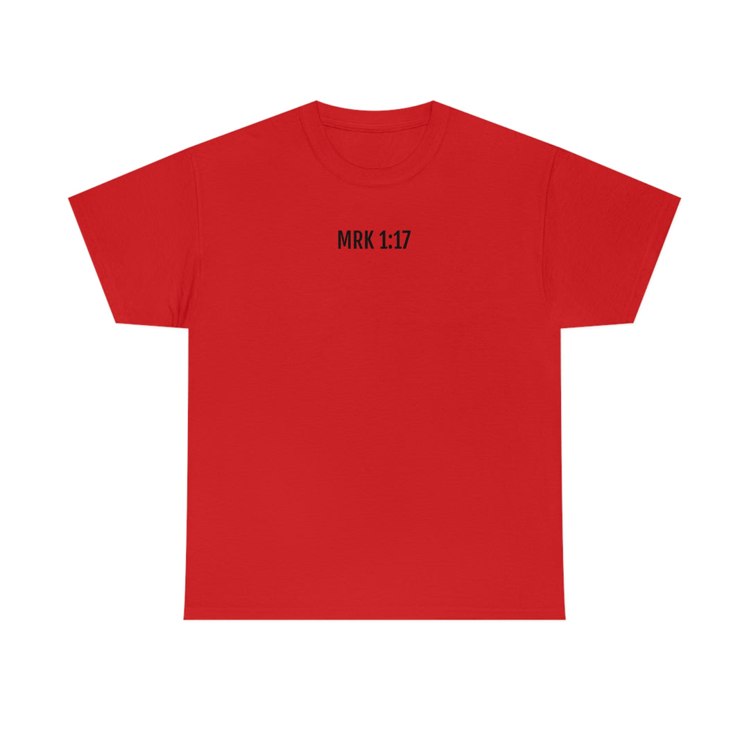 Unisex Fisher of Man Tee, red shirt with black text. Classic fit, 100% cotton, ribbed knit collar, no side seams for comfort. Sizes S-5XL. Ideal casual staple.
