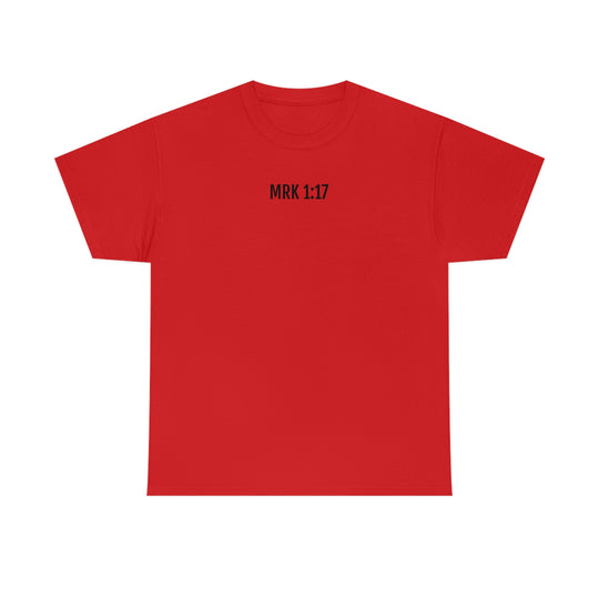 Unisex Fisher of Man Tee, red shirt with black text. Classic fit, 100% cotton, ribbed knit collar, no side seams for comfort. Sizes S-5XL. Ideal casual staple.