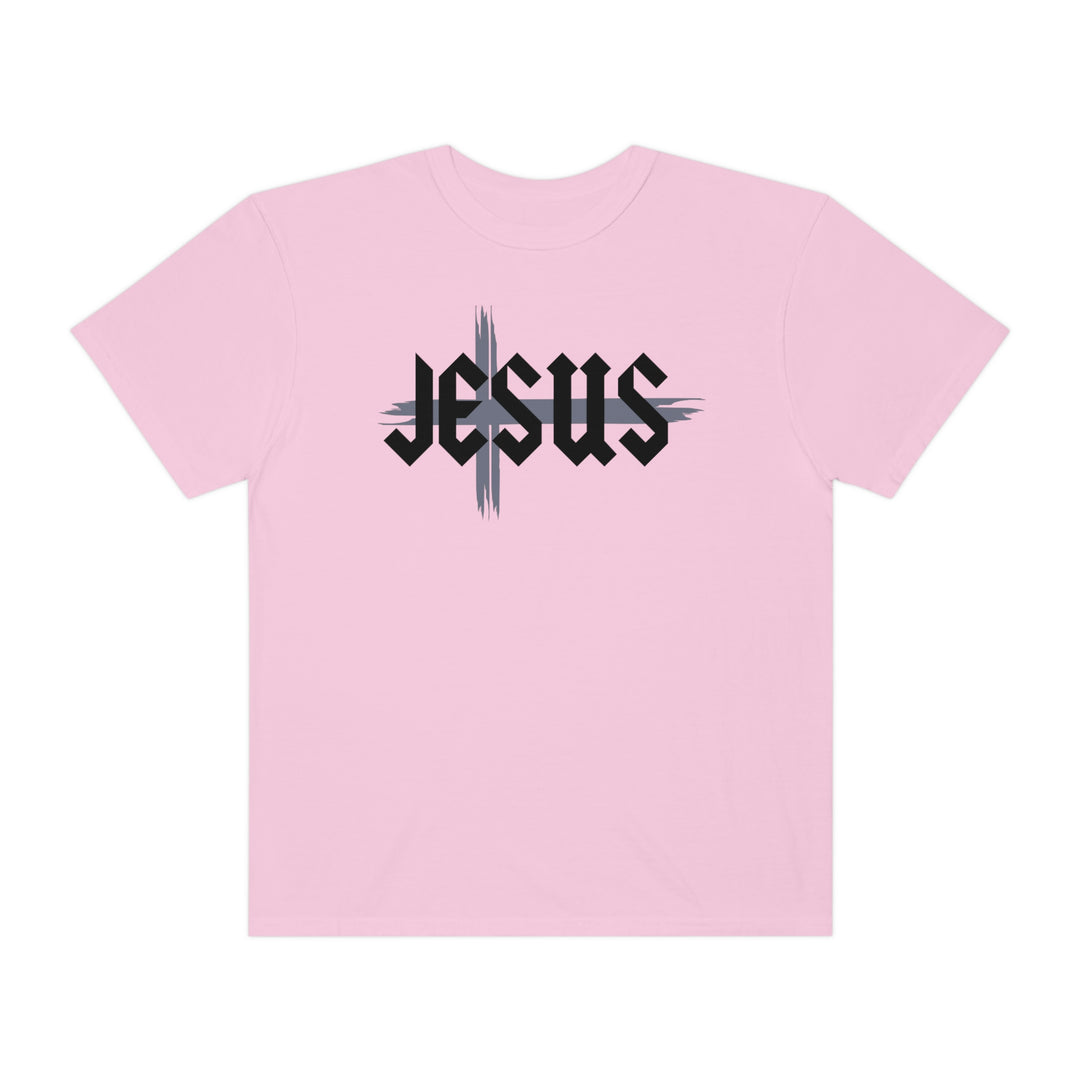 Relaxed fit Jesus Tee, garment-dyed with ring-spun cotton for coziness. Double-needle stitching, no side-seams for durability and shape retention. Medium weight, versatile daily wear.
