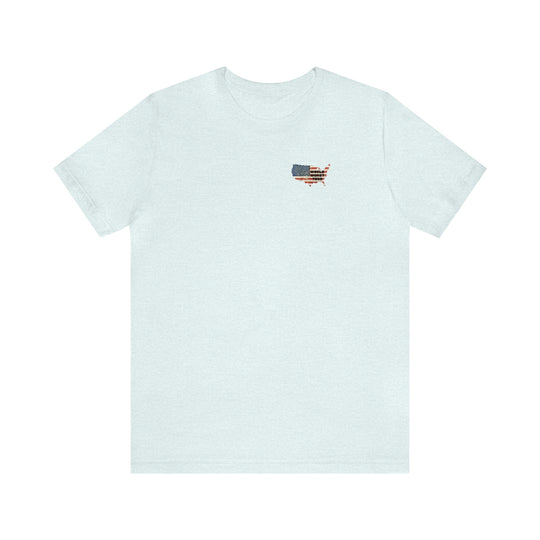 USA Some Gave All Tee: White t-shirt with a flag design featuring a map of the United States. Unisex jersey tee with ribbed knit collar, 100% cotton, retail fit.