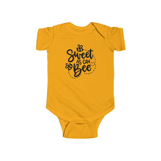 A durable and soft infant fine jersey bodysuit, the Sweet as can Be Onesie offers 100% cotton fabric for solid colors and ribbed knitting for durability. Plastic snaps at the cross closure allow for easy changing access.