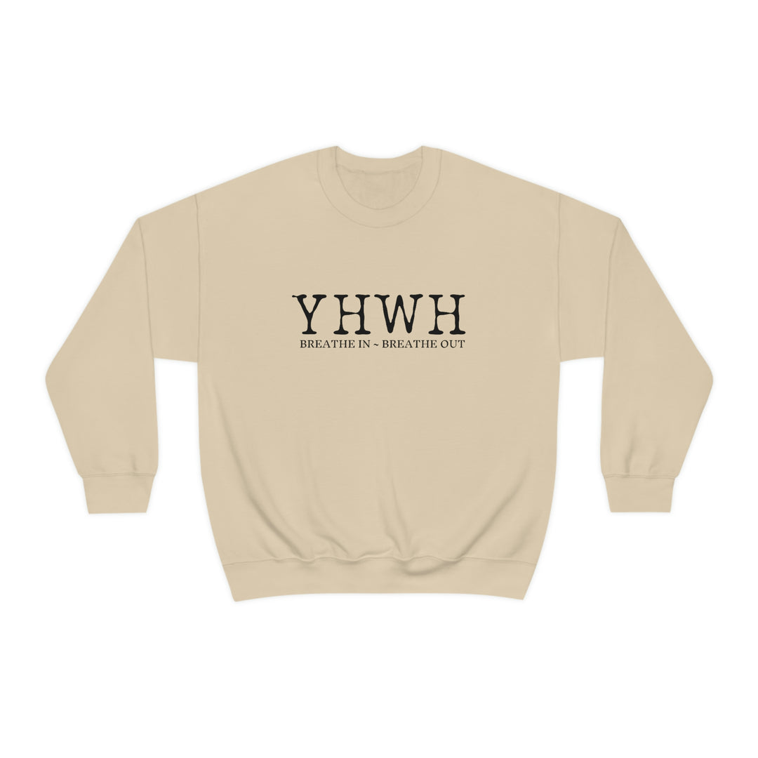 Unisex YHWH Crewneck sweatshirt, a blend of comfort and style. Medium-heavy fabric, loose fit, ribbed knit collar, no itchy seams. Perfect for all occasions. 50% cotton, 50% polyester.
