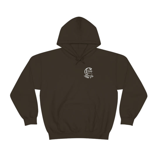 Unisex heavy blend hooded sweatshirt featuring For God So Loved the World logo. Cotton-polyester fabric, kangaroo pocket, drawstring hood. Classic fit, tear-away label, medium-heavy fabric. Ideal for warmth and comfort.