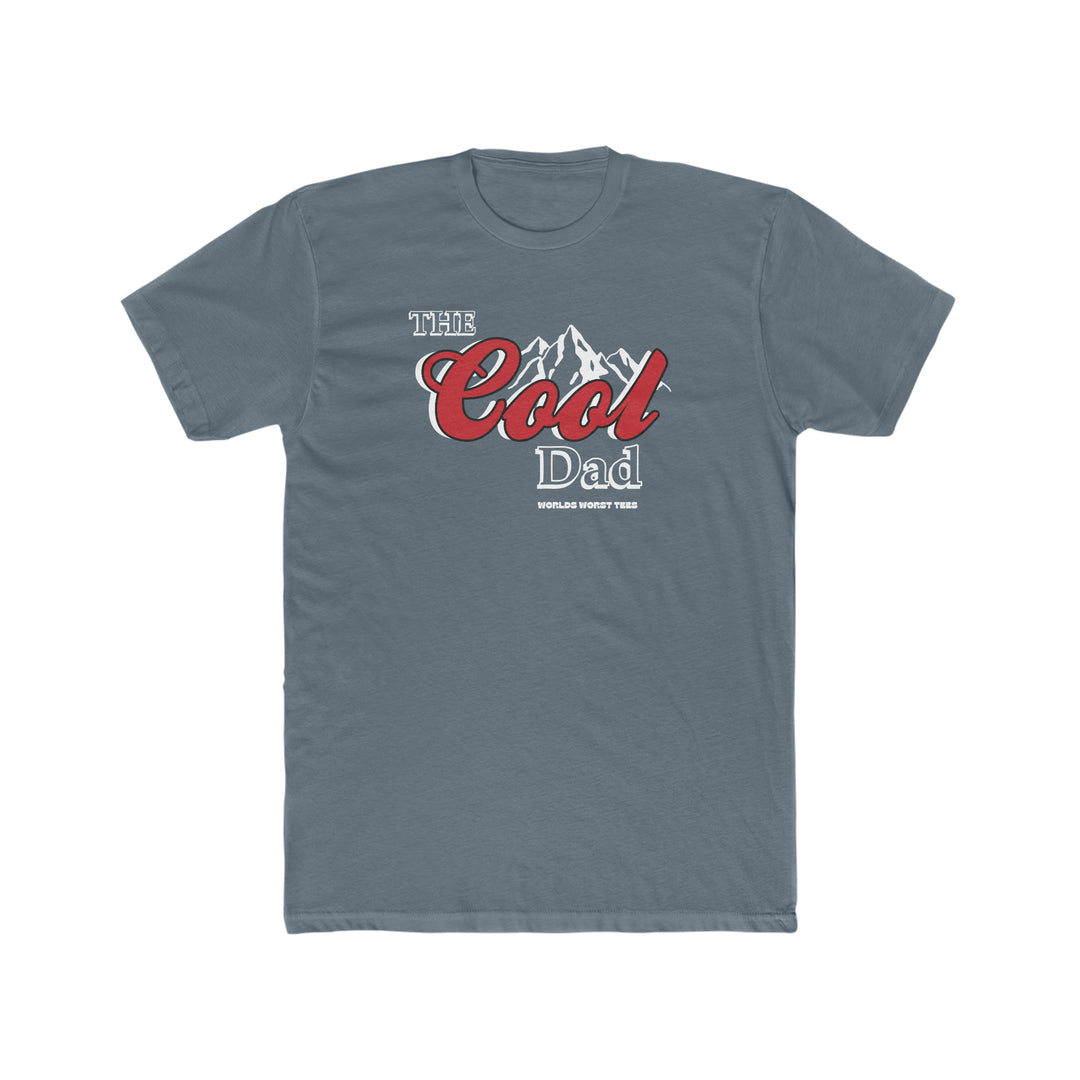 A relaxed fit, garment-dyed Cool Dad Tee in grey with red and white text. Made of 100% ring-spun cotton for comfort and durability. Ideal for daily wear.
