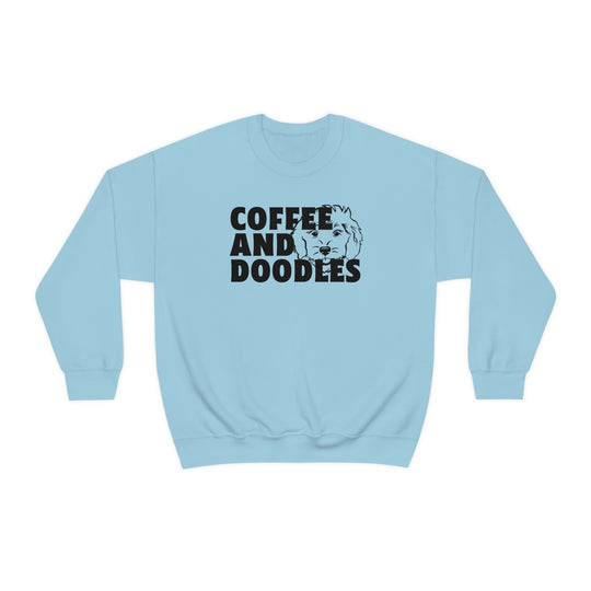 Unisex Doodles and Coffee Crewneck sweatshirt with ribbed knit collar, loose fit, and sewn-in label. 50% cotton, 50% polyester blend, medium-heavy fabric. Comfortable and stylish from Worlds Worst Tees.