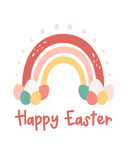 A Happy Easter Rainbow Onesie for infants, crafted from soft ring-spun cotton. Features lap shoulders for easy dressing. Unisex fit, light fabric, ideal for younglings. From Worlds Worst Tees.