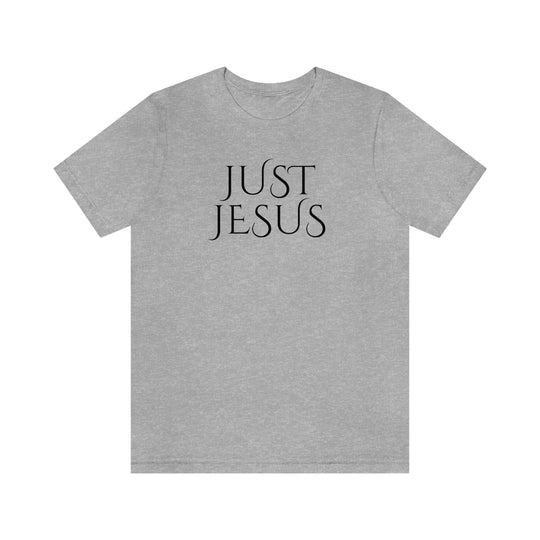 A beloved Just Jesus Tee in soft cotton, featuring ribbed collars, taping for fit, and dual side seams for shape retention. Unisex, light fabric, retail fit. From Worlds Worst Tees.
