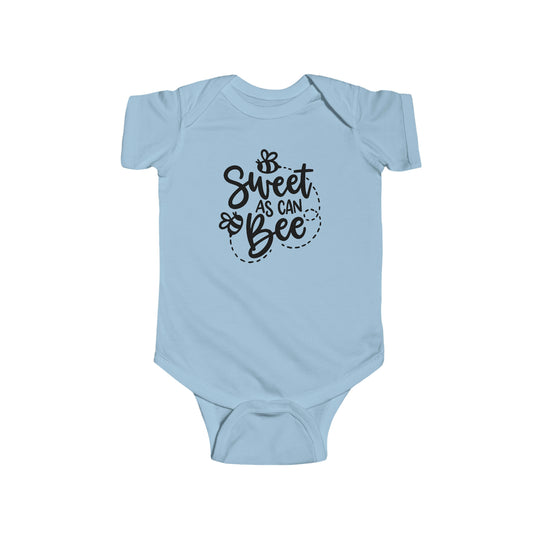 A durable and soft infant bodysuit, the Sweet as can Be Onesie features 100% cotton fabric, ribbed knit bindings, and plastic snaps for easy changes. Combed ringspun cotton, light fabric, and tear away label add to its charm.