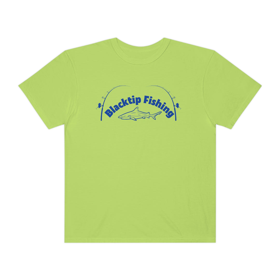 Comfort Colors Blacktip Fishing Unisex Tee: 100% ring-spun cotton, relaxed fit, durable double-needle stitching. Customizable tee for daily wear. Sewn-in twill label. From 'Worlds Worst Tees'.