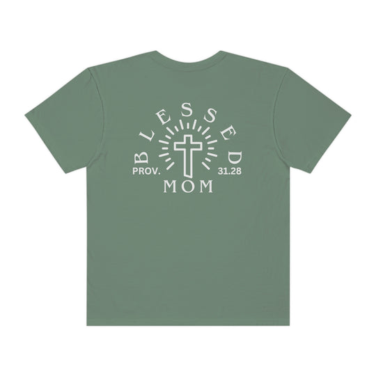 Relaxed fit Blessed Mom Tee, crafted from 100% ring-spun cotton. Garment-dyed for extra coziness, featuring double-needle stitching for durability and a seamless design. Ideal for daily wear.