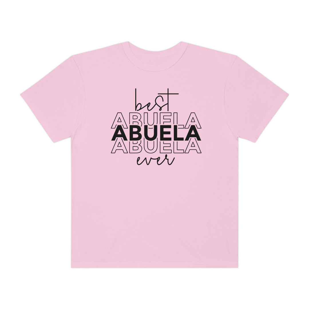 Relaxed fit Best Abuela Ever Tee, 100% ring-spun cotton, soft-washed fabric for coziness. Double-needle stitching, no side-seams for durability and shape retention. Ideal for daily wear.