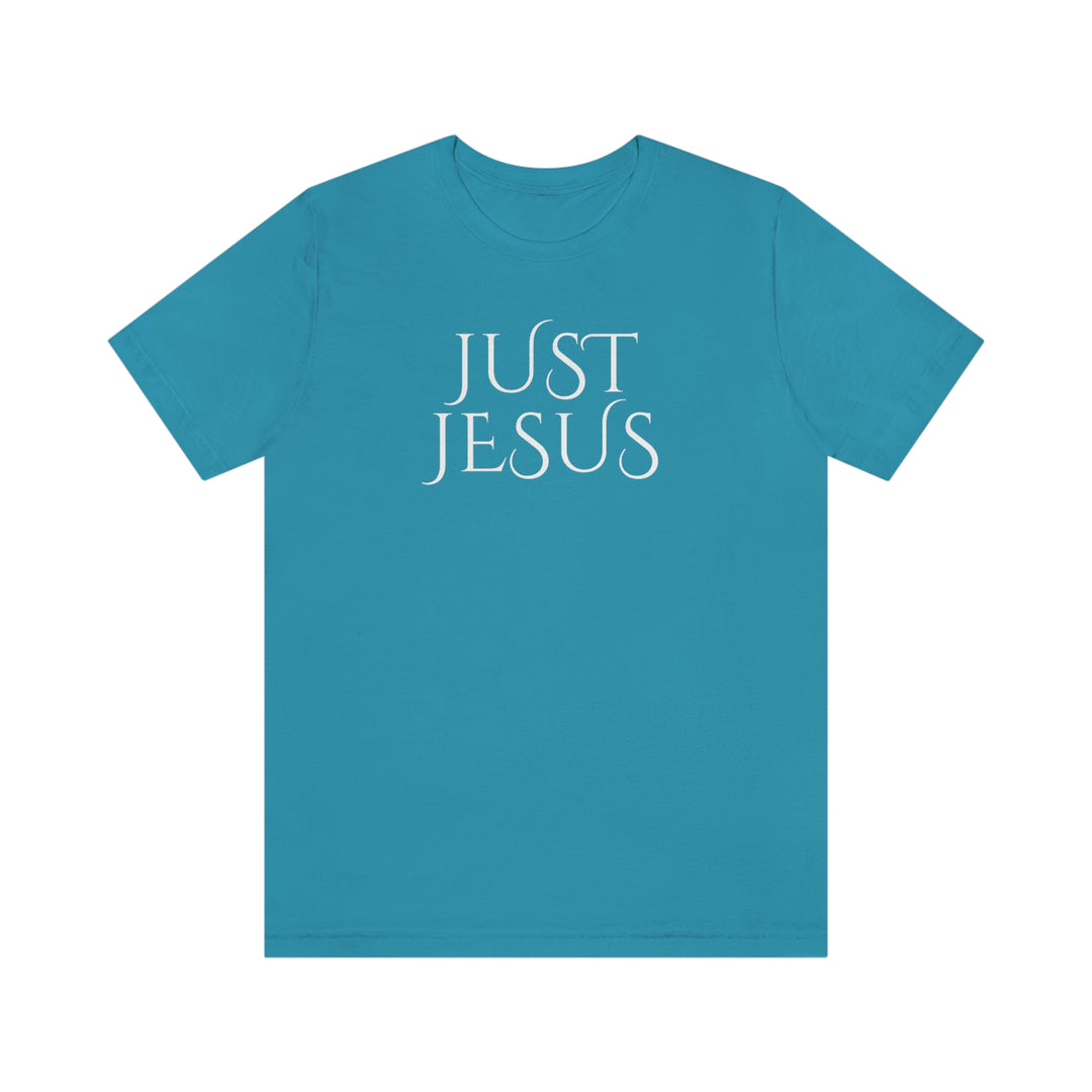 A beloved Just Jesus Tee in soft cotton, featuring ribbed knit collars and taping for durability. Unisex fit, 100% Airlume combed cotton, retail fit. Ideal for those who appreciate unique graphic t-shirts.