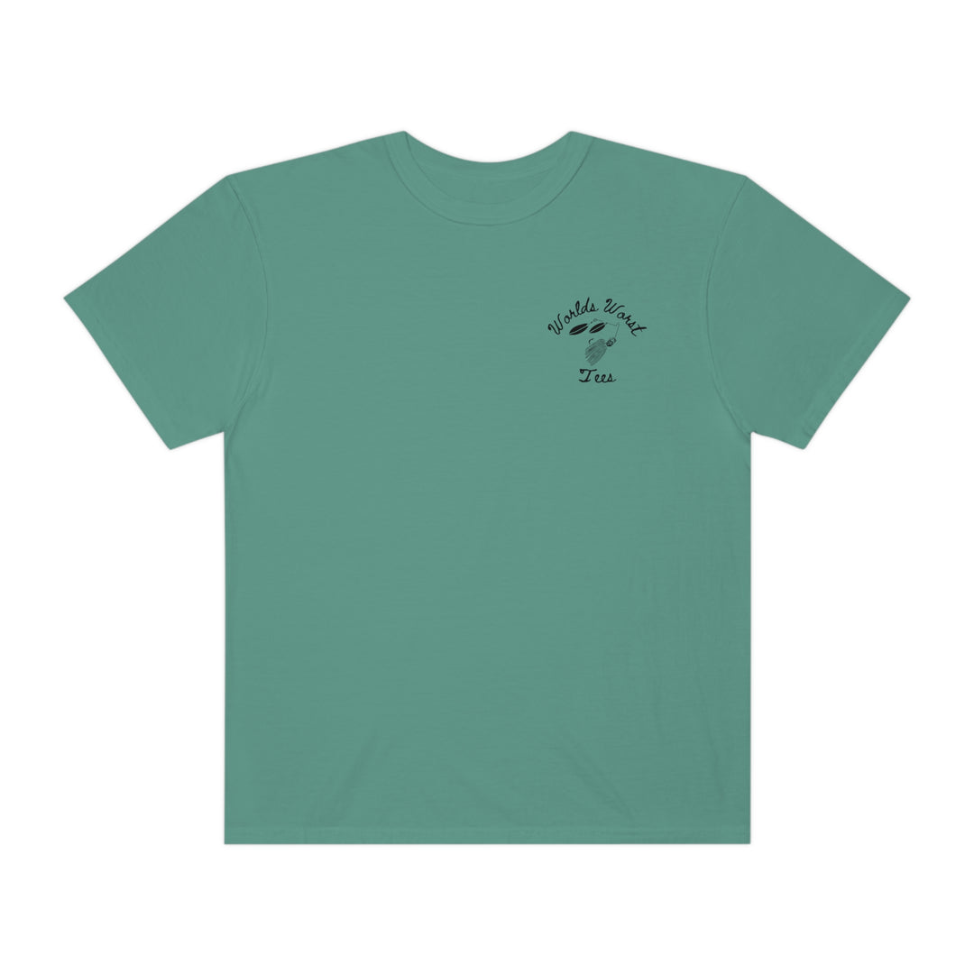 A ring-spun cotton Bait Fishin Tee, garment-dyed for coziness. Relaxed fit, double-needle stitching, no side-seams for durability and shape. Sizes S to 3XL.