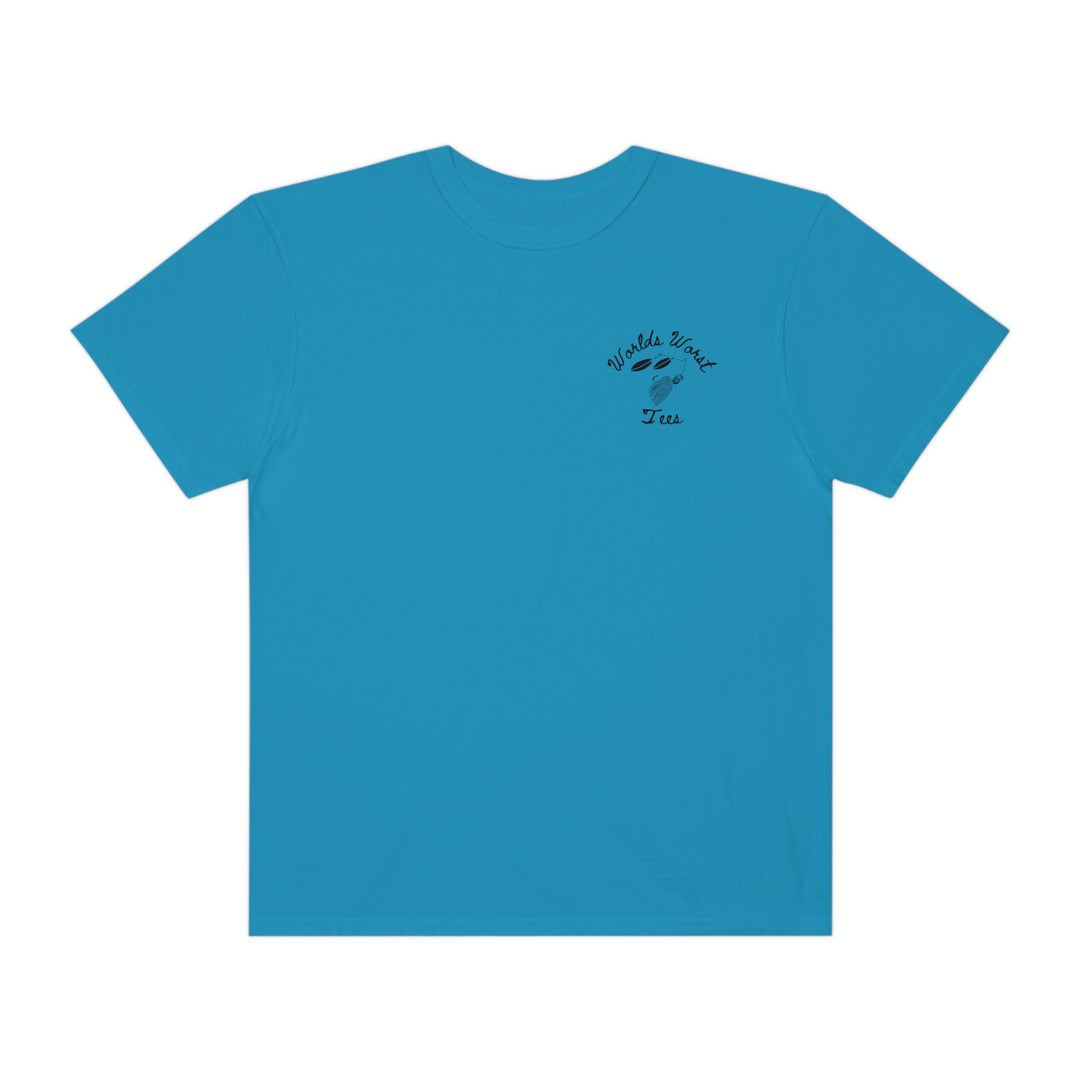 Relaxed fit Bait Fishin Tee, 100% ring-spun cotton. Soft-washed, durable tee with double-needle stitching, no side-seams, and medium weight. Sizes S to 3XL.