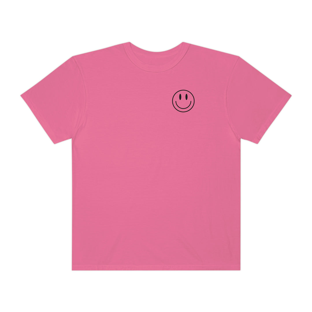 A cozy, relaxed-fit tee featuring a smiley face graphic. Made of 100% ring-spun cotton with double-needle stitching for durability. Perfect for daily wear. From Worlds Worst Tees.