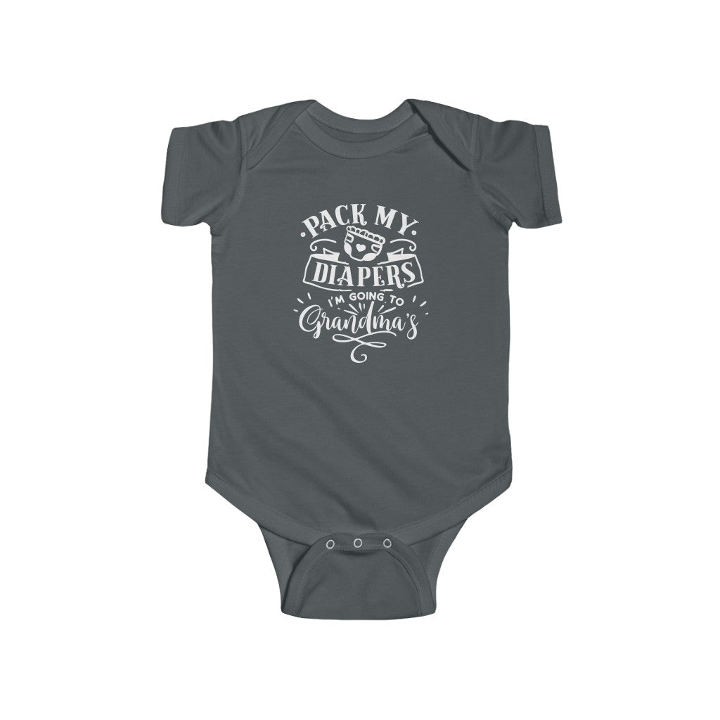 Pack My Diapers I'm Going to Grandma's-  Infant Onesie - huserdesigns
