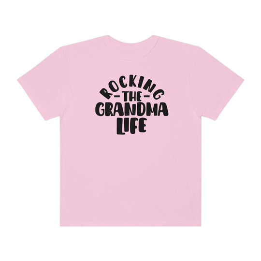 Relaxed fit Rocking the Grandma Life Tee, 100% ring-spun cotton. Garment-dyed for coziness, double-needle stitching for durability. No side-seams, tubular shape. Medium weight, versatile daily wear.