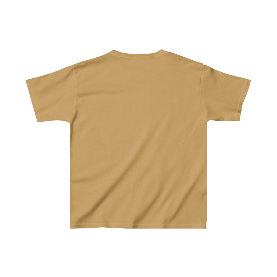Cousin Crew Kids Tee: Tan shirt with twill tape shoulders, ribbed collar, no side seams. 100% cotton for solid colors, polyester for heather variants. Midweight fabric, tear-away label, classic fit.