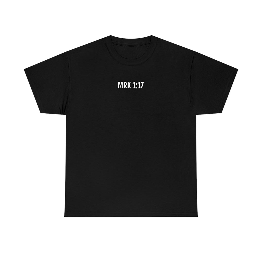 Unisex Fisher of Man Tee, black shirt with white text. Heavy cotton, seamless, durable, ribbed collar, classic fit. Ideal for casual fashion. Sizes S-5XL. 100% cotton.
