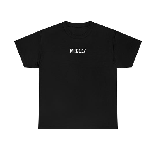 Unisex Fisher of Man Tee, black shirt with white text. Heavy cotton, seamless, durable, ribbed collar, classic fit. Ideal for casual fashion. Sizes S-5XL. 100% cotton.